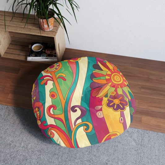 1970s-Inspired Round Tufted Floor Pillow | Vintage Glamour Meets Modern Comfort