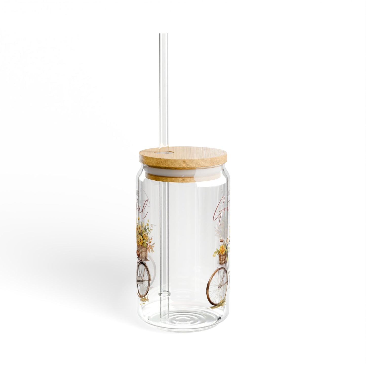 'Choose To Be Grateful' | 16oz Custom Sipper Glass with Bamboo Lid & Straw – Perfect for Sweet Treats and Family Parties