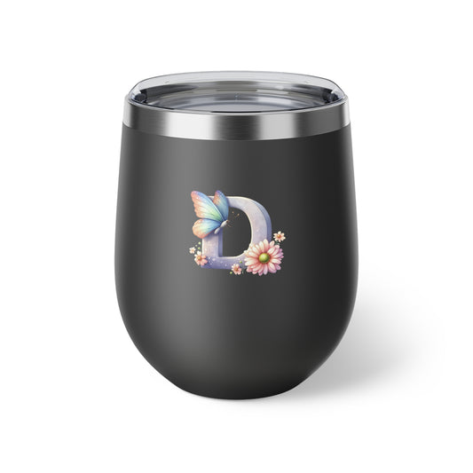 Letter D - Personalized Whimsical Butterfly Copper Vacuum Insulated Cup, 12 oz – Perfect for Weddings