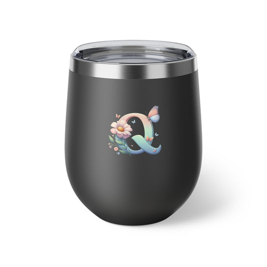 Letter Q - Personalized Whimsical Butterfly Copper Vacuum Insulated Cup, 12 oz – Perfect for Weddings