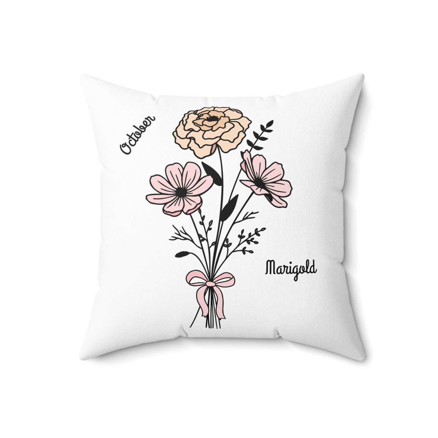 October Marigold Birth Flower - Custom Spun Polyester Square Pillow – Stylish Double-Sided Home Décor Accent for a Personalized Touch
