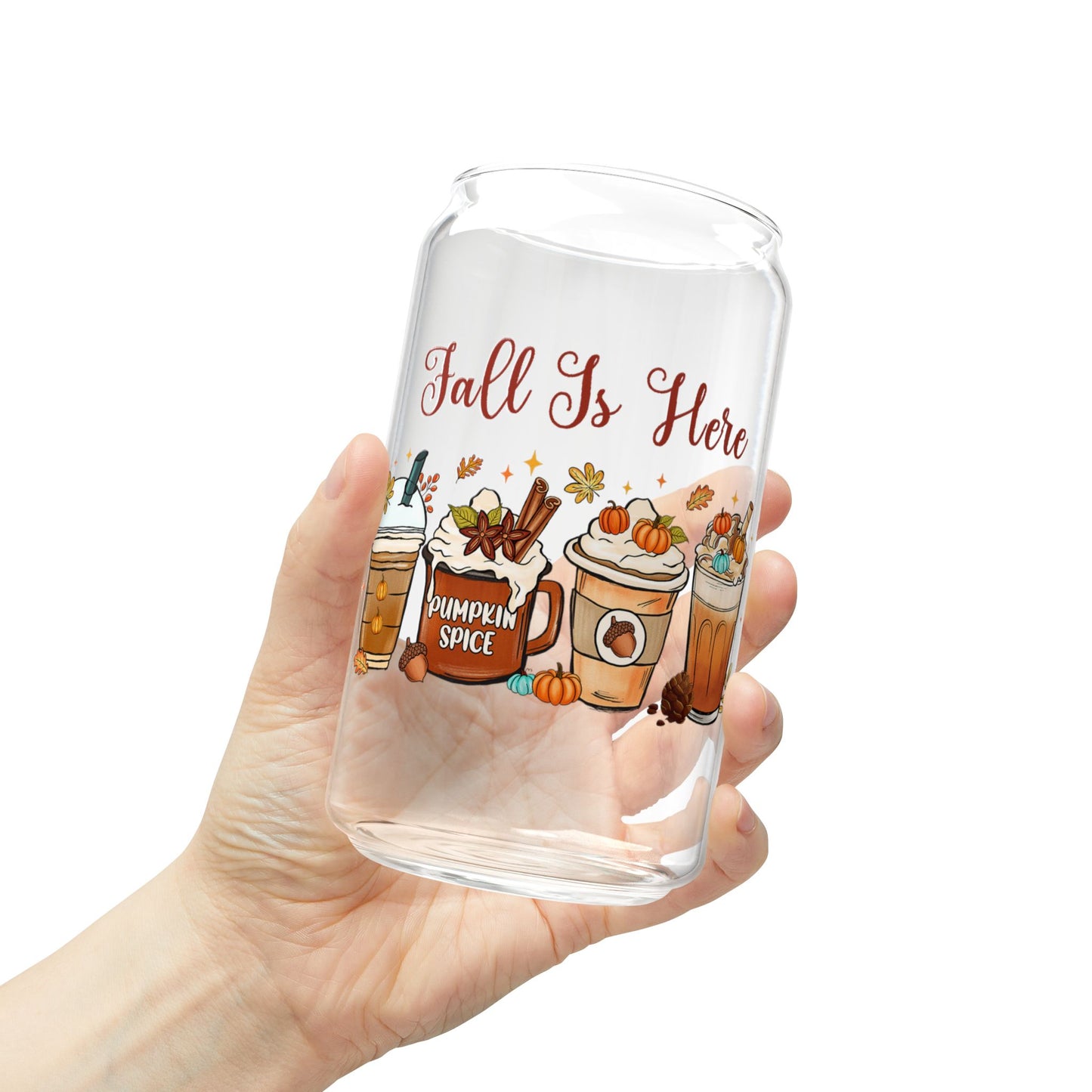 'Fall Is Here' | 16oz Custom Sipper Glass with Bamboo Lid & Straw – Perfect for Sweet Treats and Family Parties
