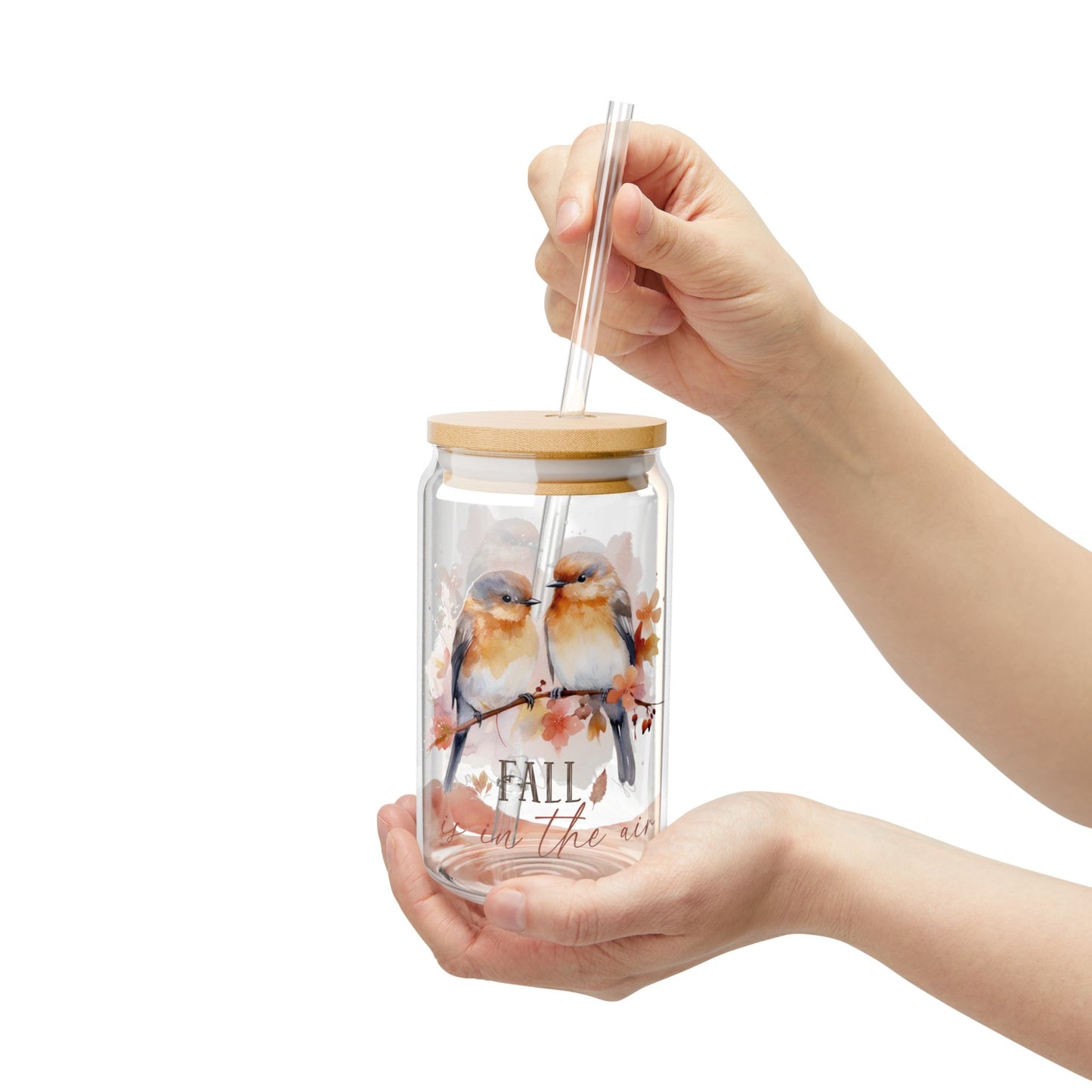 'Fall Is In The Air' | 16oz Custom Sipper Glass with Bamboo Lid & Straw – Perfect for Sweet Treats and Family Parties