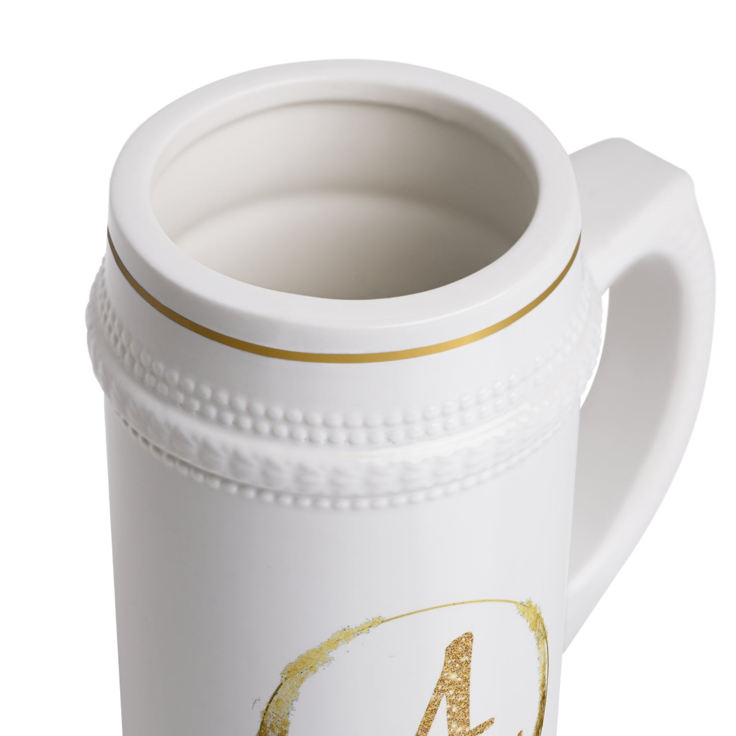 Letter A - Personalized Beer Stein Mug – Custom Initial Ceramic Stein with Gold Accents | Perfect Gift for Beer Lovers