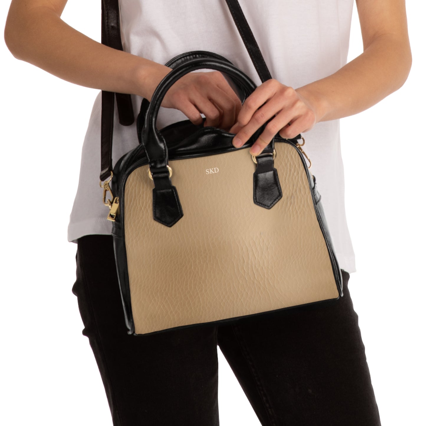 Tawny Reserve | Soft-Beige & Black Shoulder Bag | Warm Neutral Essential for Refined Style