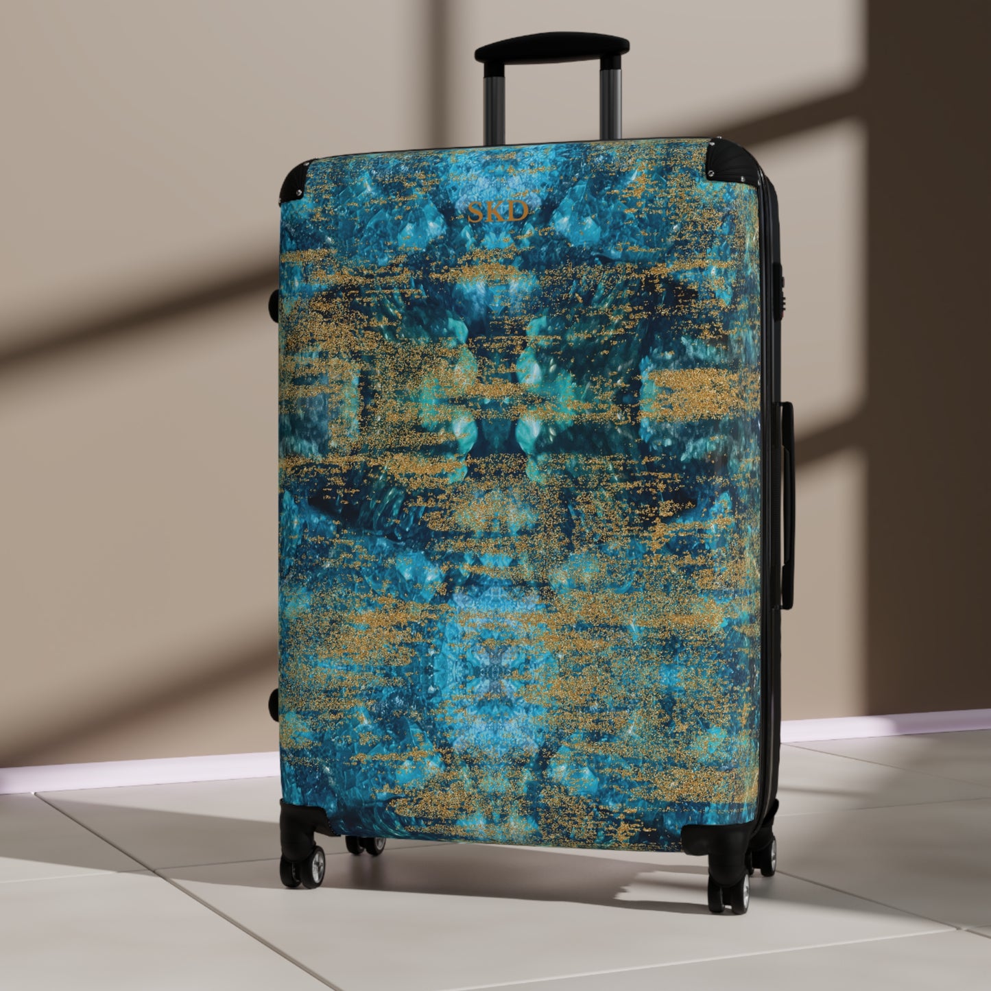 LIMITED EDITION: Celestial Reverie | Chrysocolla & Pyrite-Inspired Suitcase with Built-In Lock and Durable Protection | Lightweight Carry-On and Vacation Essential for Transformation, Abundance, & Artistic Elegance for the Visionary Collector
