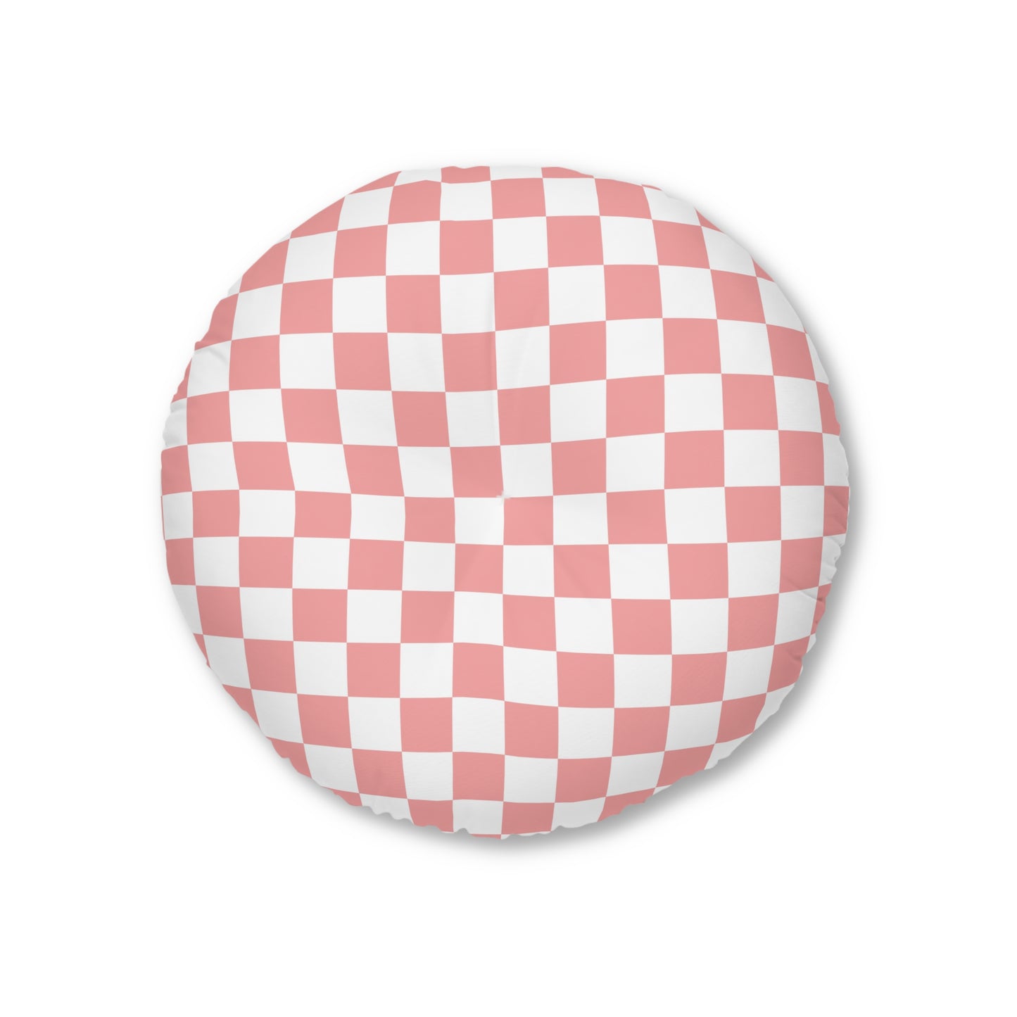 Blush Checkered Round Tufted Floor Pillow | Playful Vintage Style Meets Plush Comfort