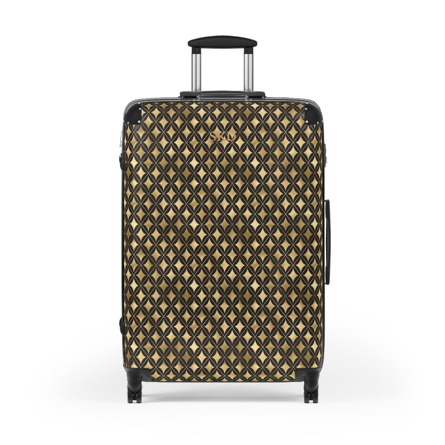 Prestige Legacy | Black & Gold Diamond Pattern Suitcase with Built-In Lock and Durable Protection | Luxurious and Enduring Travel, Lightweight Carry-On, Vacation Essential