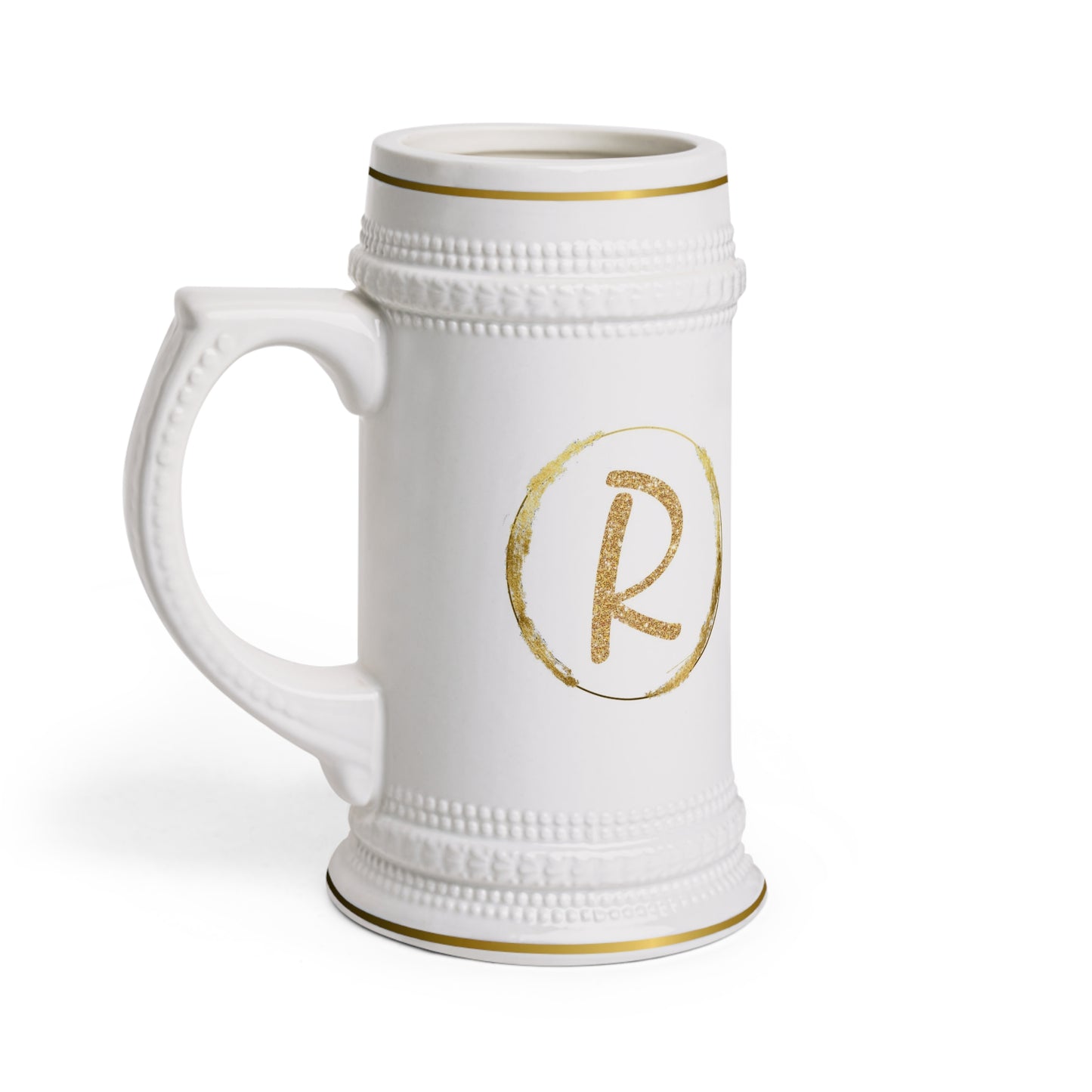 Letter R - Personalized Beer Stein Mug – Custom Initial Ceramic Stein with Gold Accents | Perfect Gift for Beer Lovers