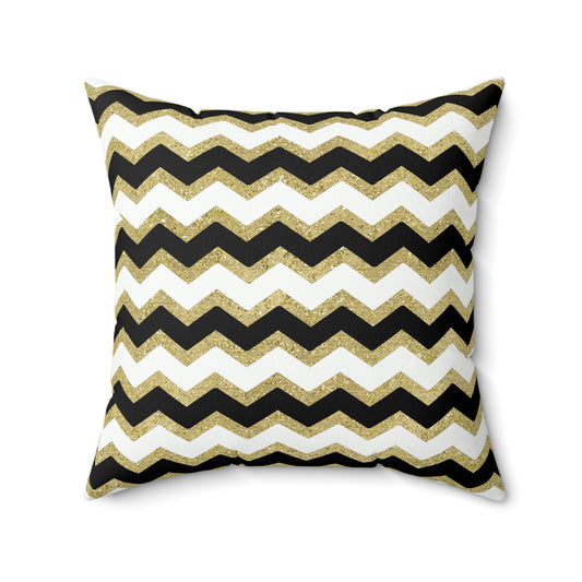 Gold Black Zigzag Custom Spun Polyester Square Pillow – Stylish Double-Sided Home Décor Accent for a Personalized Touch