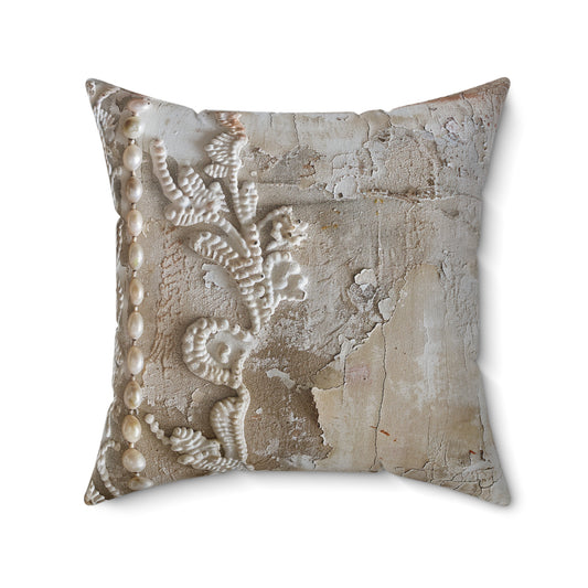 Pearl Relic | Vintage Lace & Stone-Inspired Pillow | Timeless Elegance for Luxe Interiors