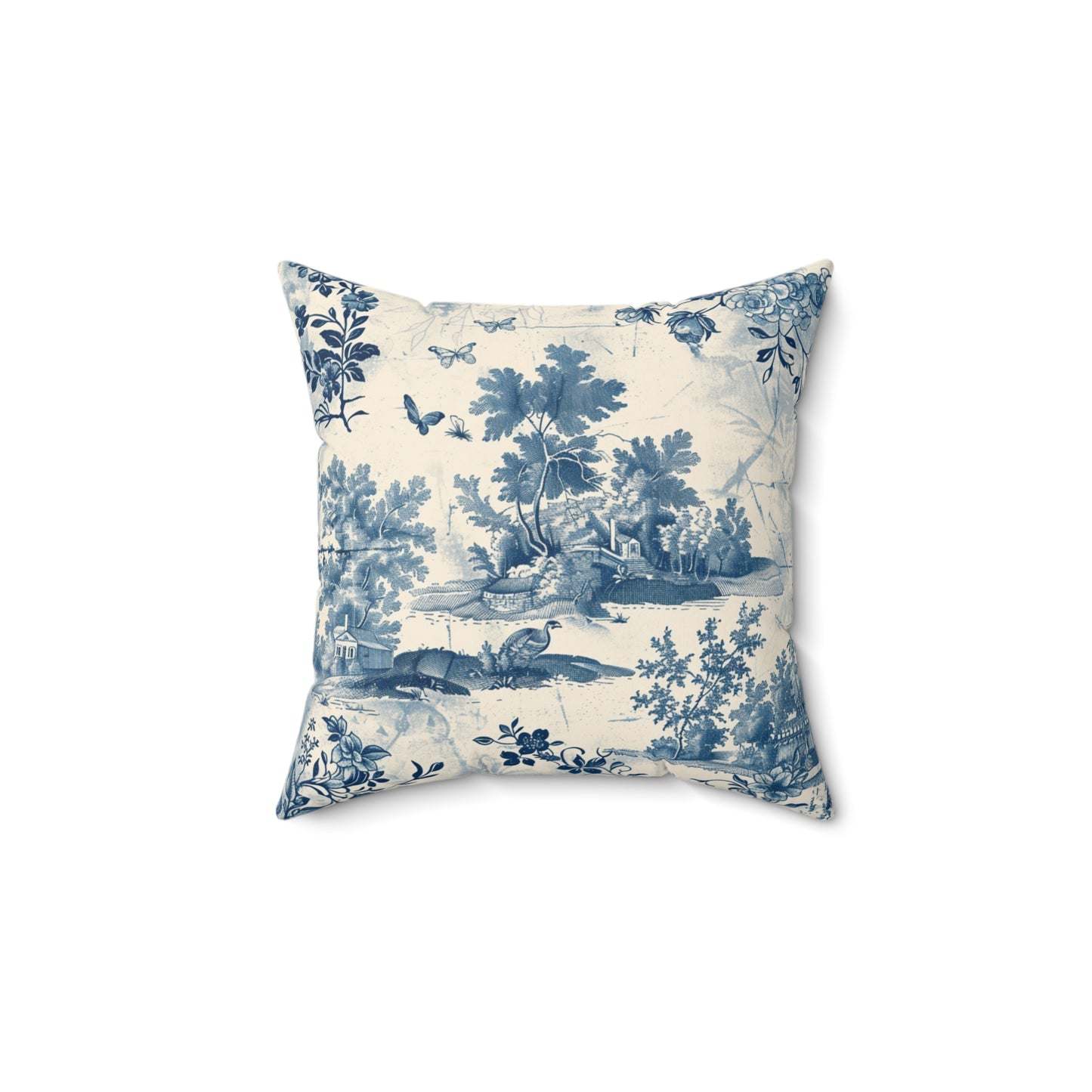 Blue Bird Chinoiserie Custom Spun Polyester Square Pillow – Stylish Double-Sided Home Décor Accent for a Personalized Touch - Bird Chinoiserie