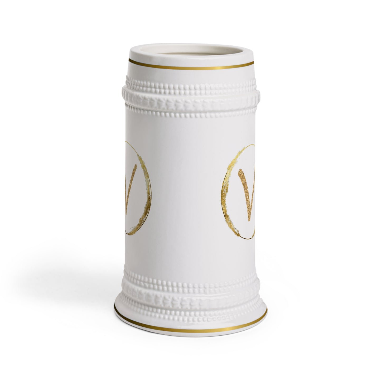 Letter V - Personalized Beer Stein Mug – Custom Initial Ceramic Stein with Gold Accents | Perfect Gift for Beer Lovers