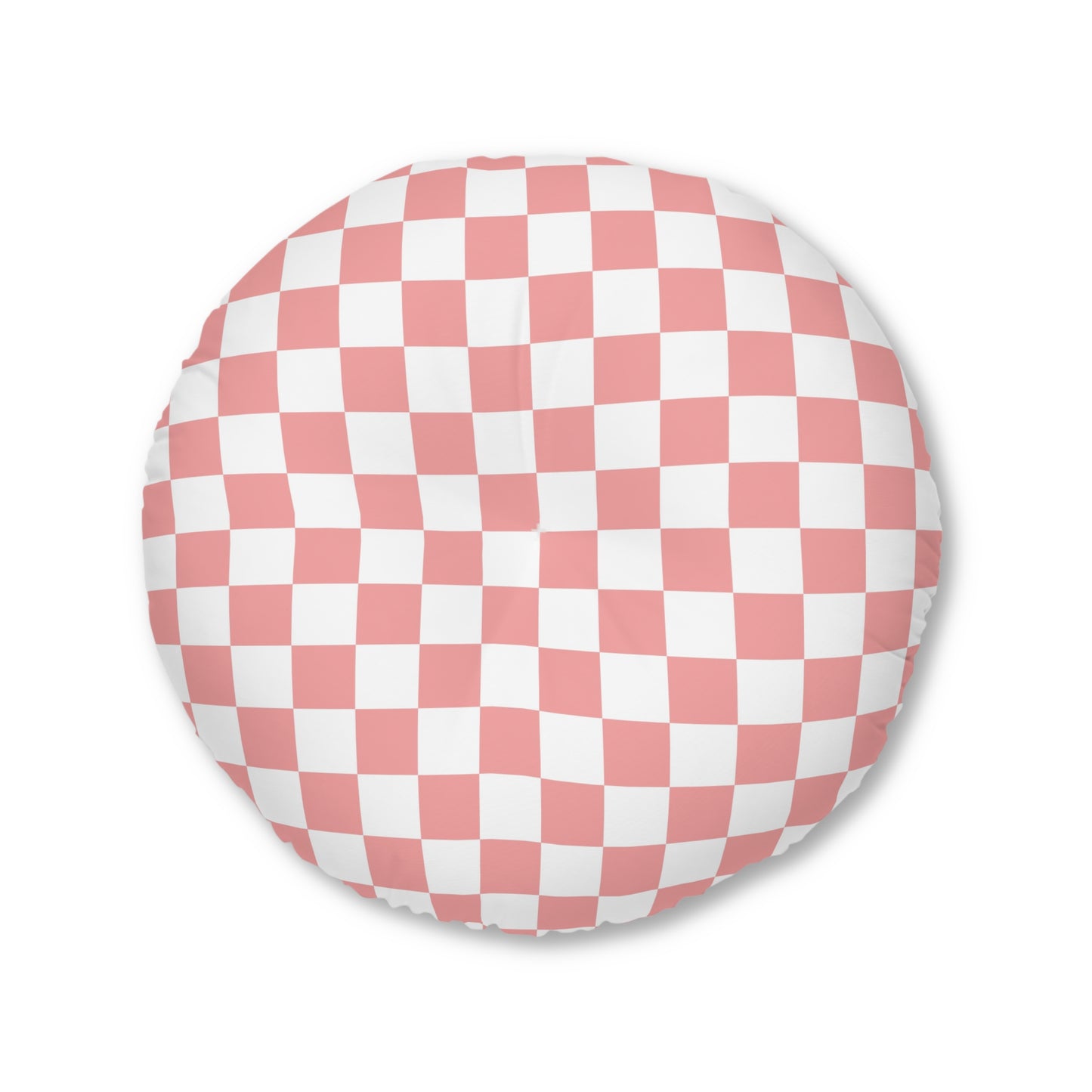 Blush Checkered Round Tufted Floor Pillow | Playful Vintage Style Meets Plush Comfort