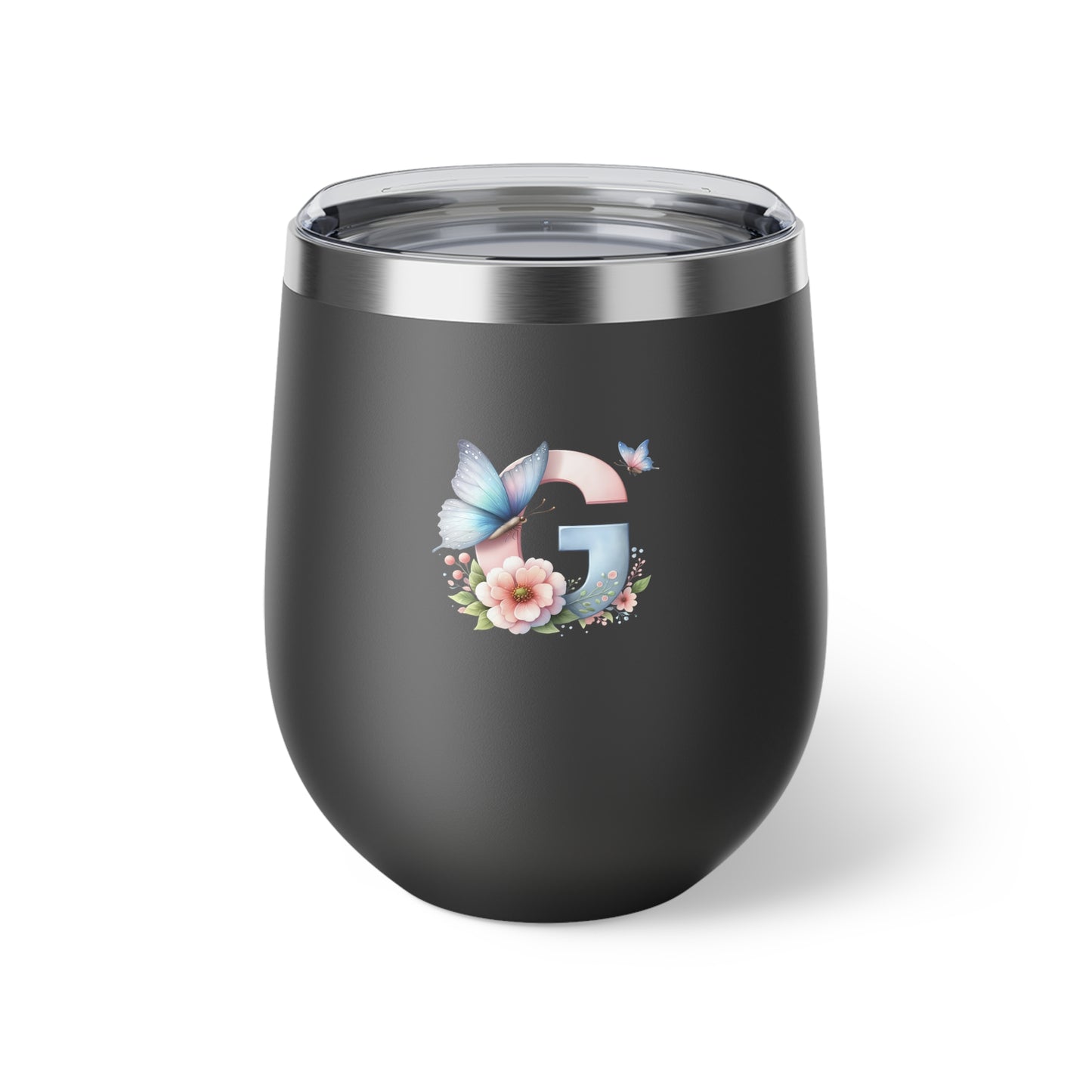 Letter G - Personalized Whimsical Butterfly Copper Vacuum Insulated Cup, 12 oz – Perfect for Weddings