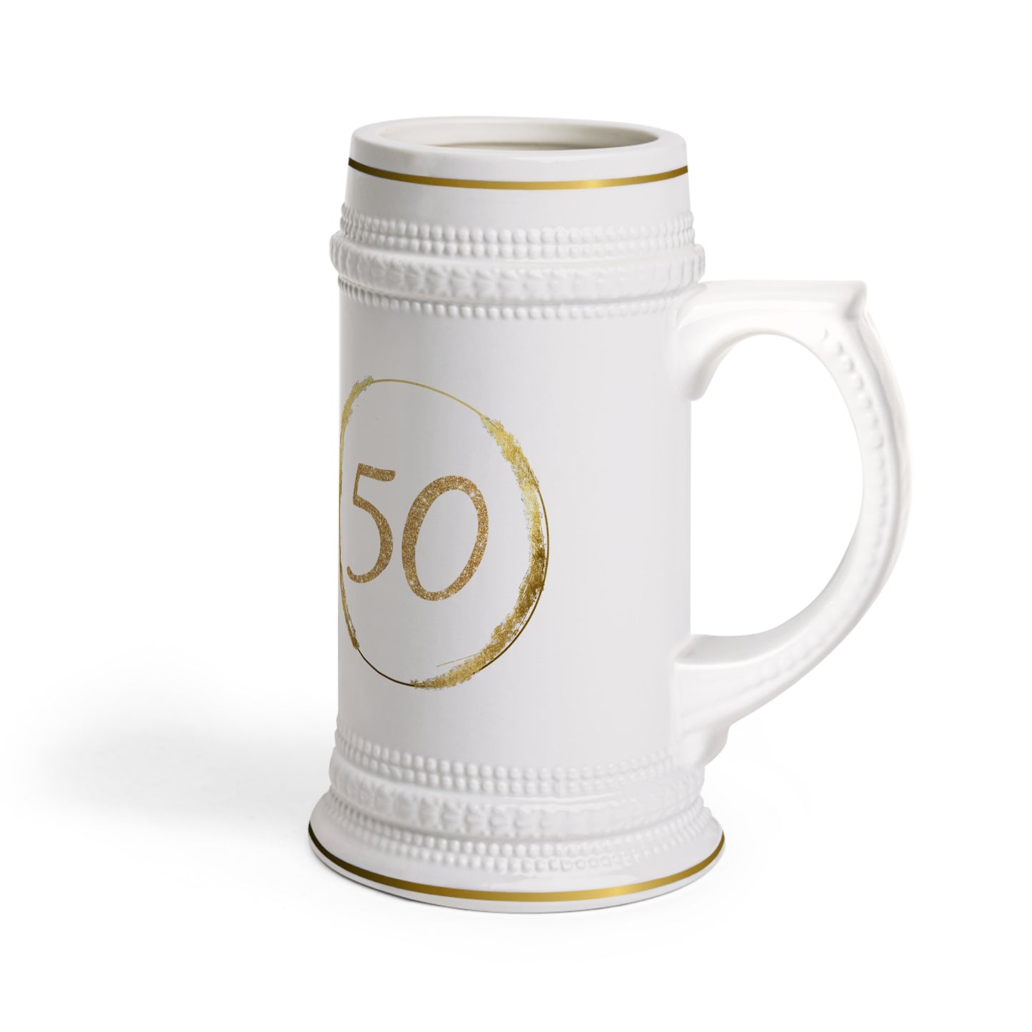 50TH Anniversary - Personalized Beer Stein Mug – Custom Initial Ceramic Stein with Gold Accents | Perfect Gift for Beer Lovers