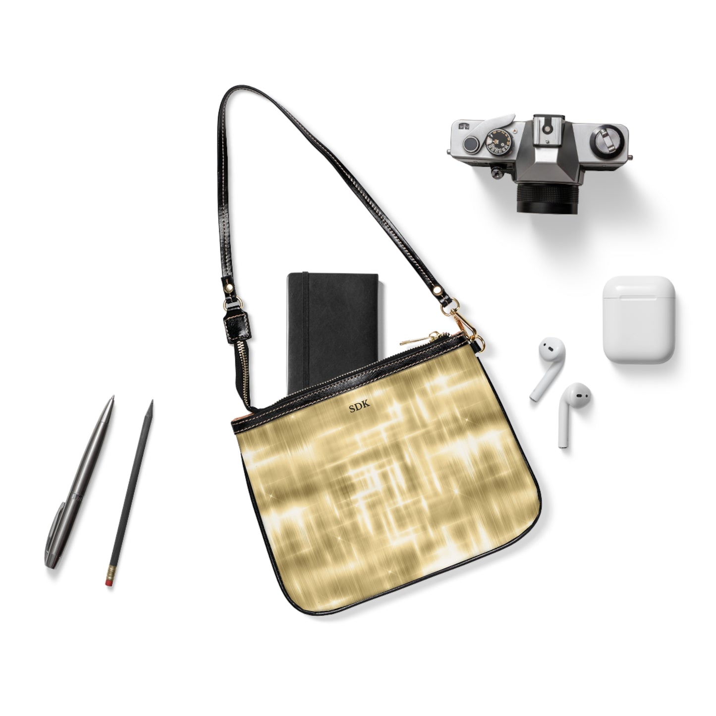 Vault Exclusive: Aurum Gala | Glitter & Gold Smooth Small Shoulder Bag | Radiant Showpiece for Grand Occasions