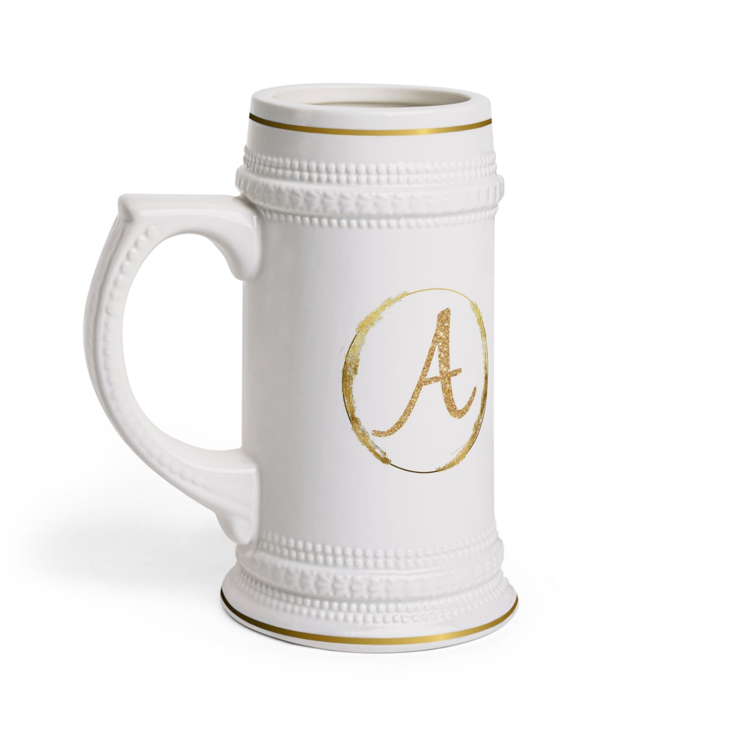 Letter A - Personalized Beer Stein Mug – Custom Initial Ceramic Stein with Gold Accents | Perfect Gift for Beer Lovers