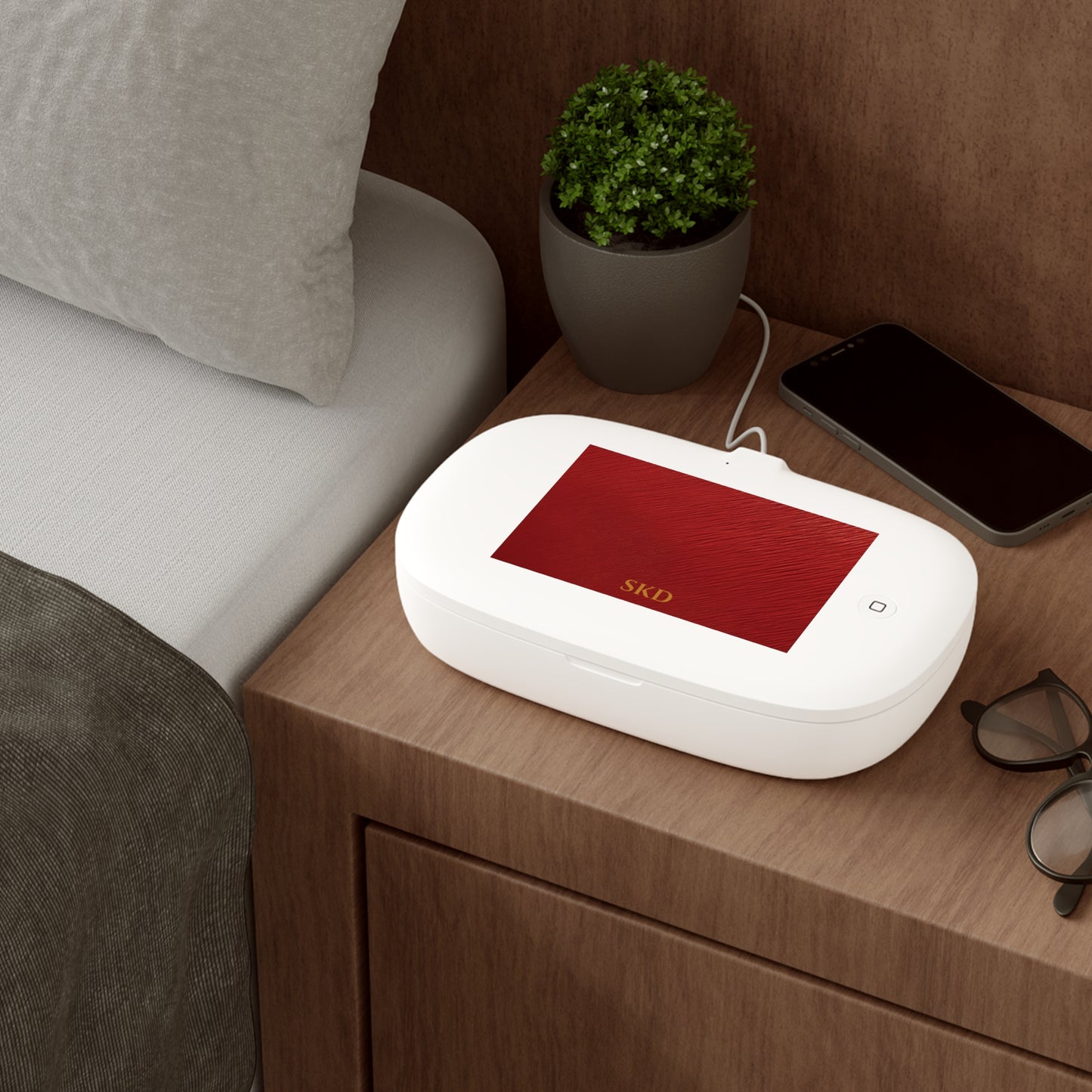 Crimson Reverie | Striking Dark Red UV Phone Sanitizer & Wireless Charging Pad | Multi-Color Design, Kills 99% of Germs, Fits Phones, Keys & Jewelry