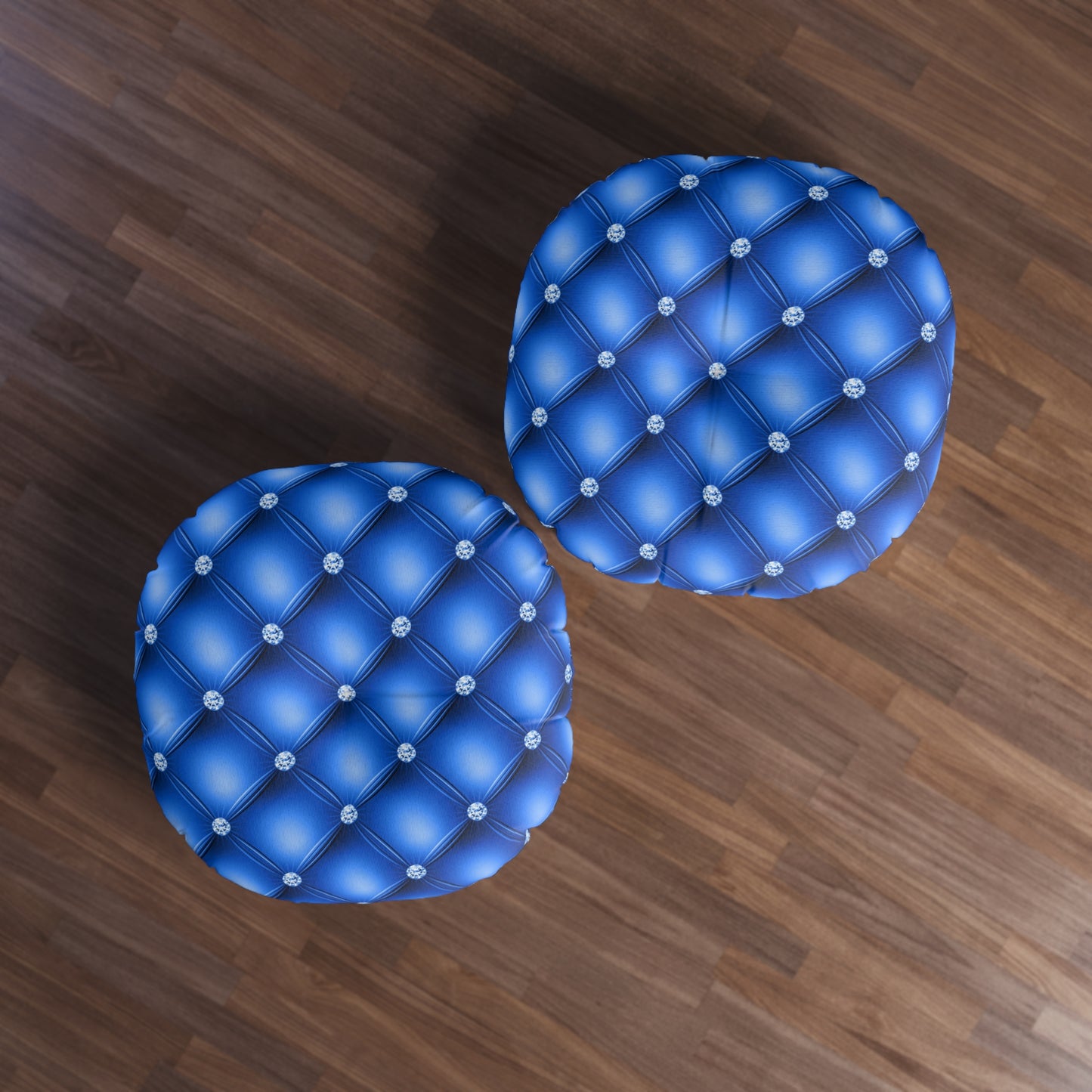 Sapphire Luxe | Blue Tufted Round Pillow with Diamond Accents – Regal Statement for Modern Glam Interiors