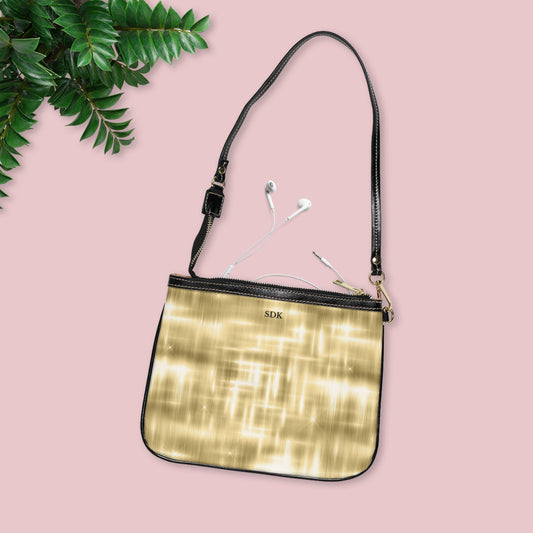 Vault Exclusive: Aurum Gala | Glitter & Gold Smooth Small Shoulder Bag | Radiant Showpiece for Grand Occasions