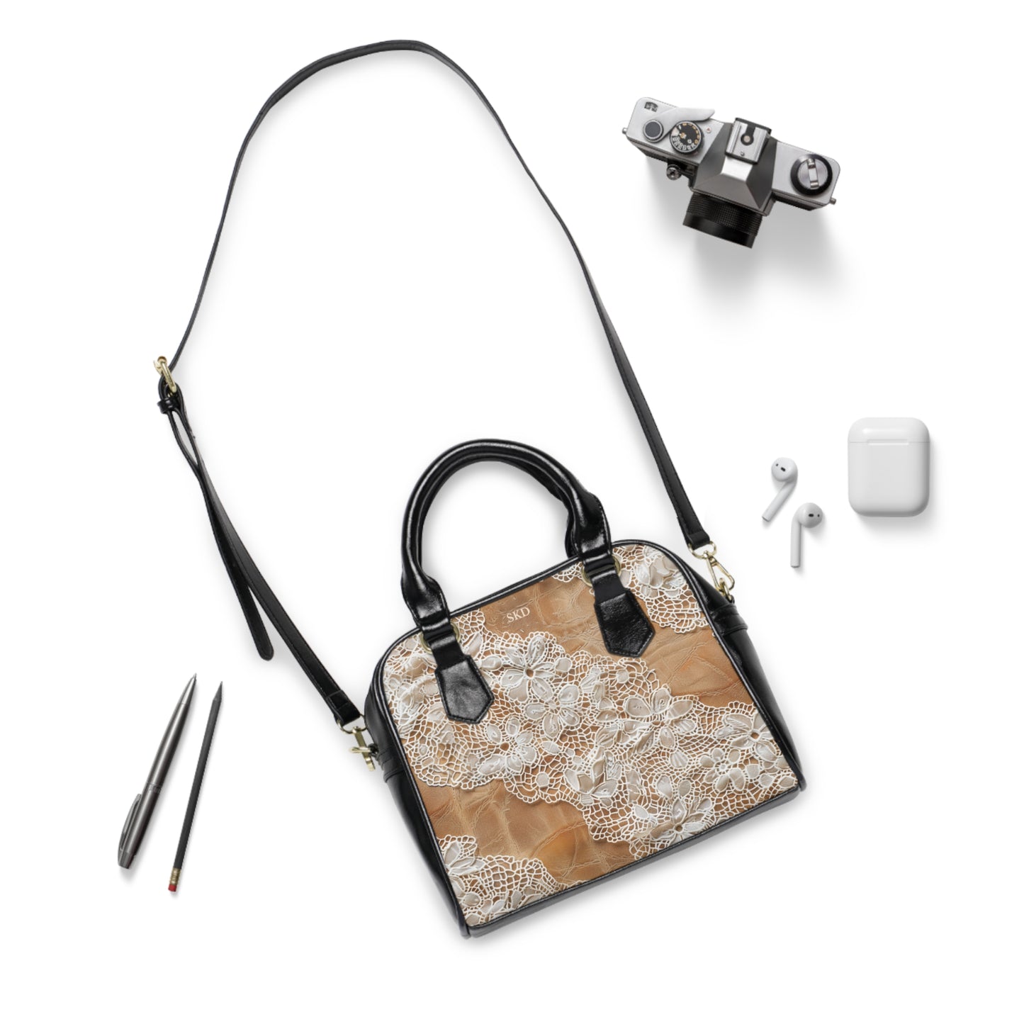 Core Collection: Demure Elegance | Soft Lace & Beige Smooth Faux Leather Handbag | Understated Luxury for Graceful Women