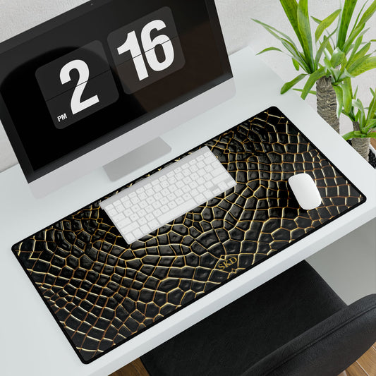 LIMITED EDITION: Obsidian Venom | Stiking Black & Gold Faux Snake Computer Desk Mat | Non-Slip Rubber Base, Smooth Surface for Home Office, Gaming & Creative Spaces
