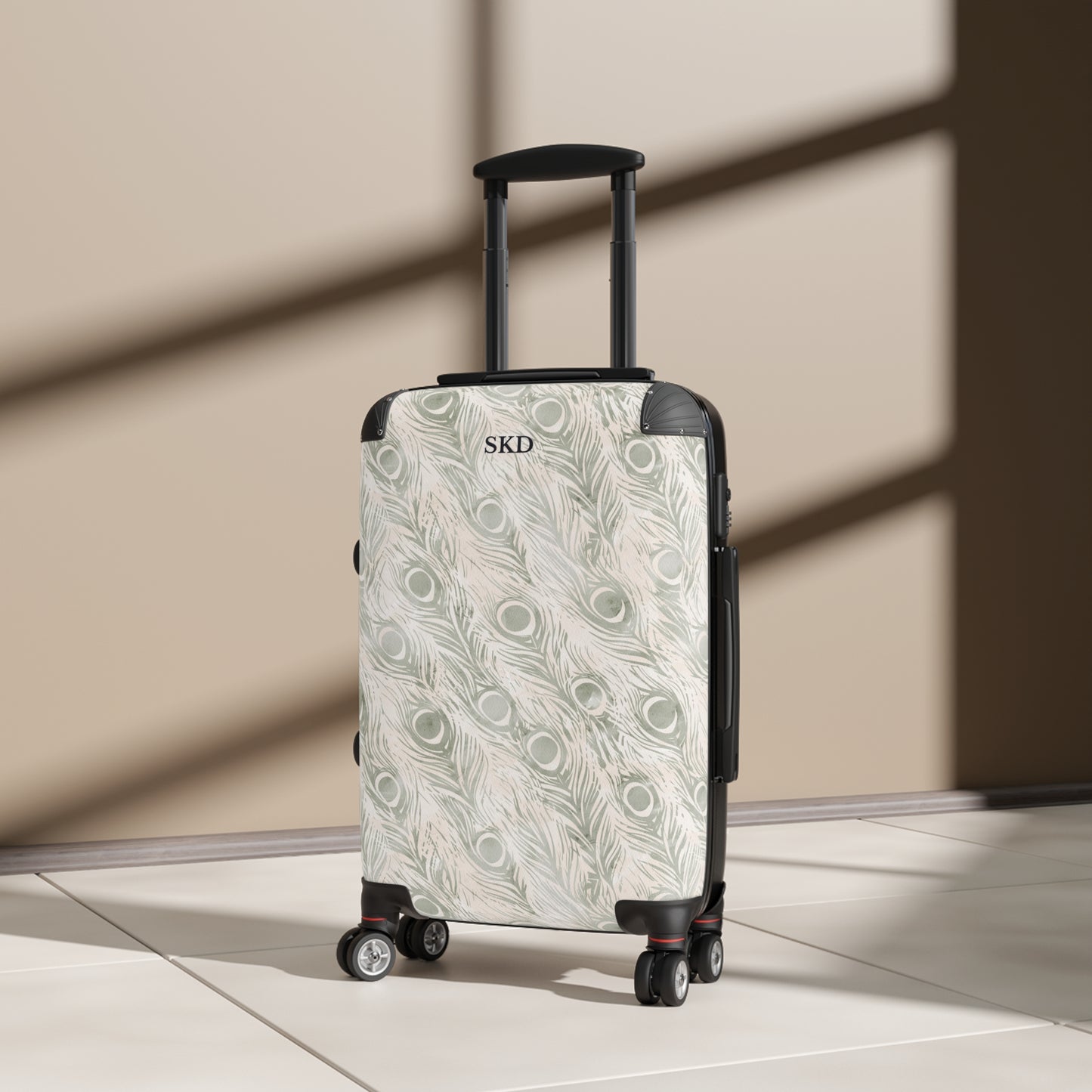 Vault Exclusive: Snowy Plume | White Feather Peacock Patterned Suitcase with Built-In Lock and Durable Protection | Pristine Beauty for Stylish Travel, Lightweight Carry-On, Vacation Essential