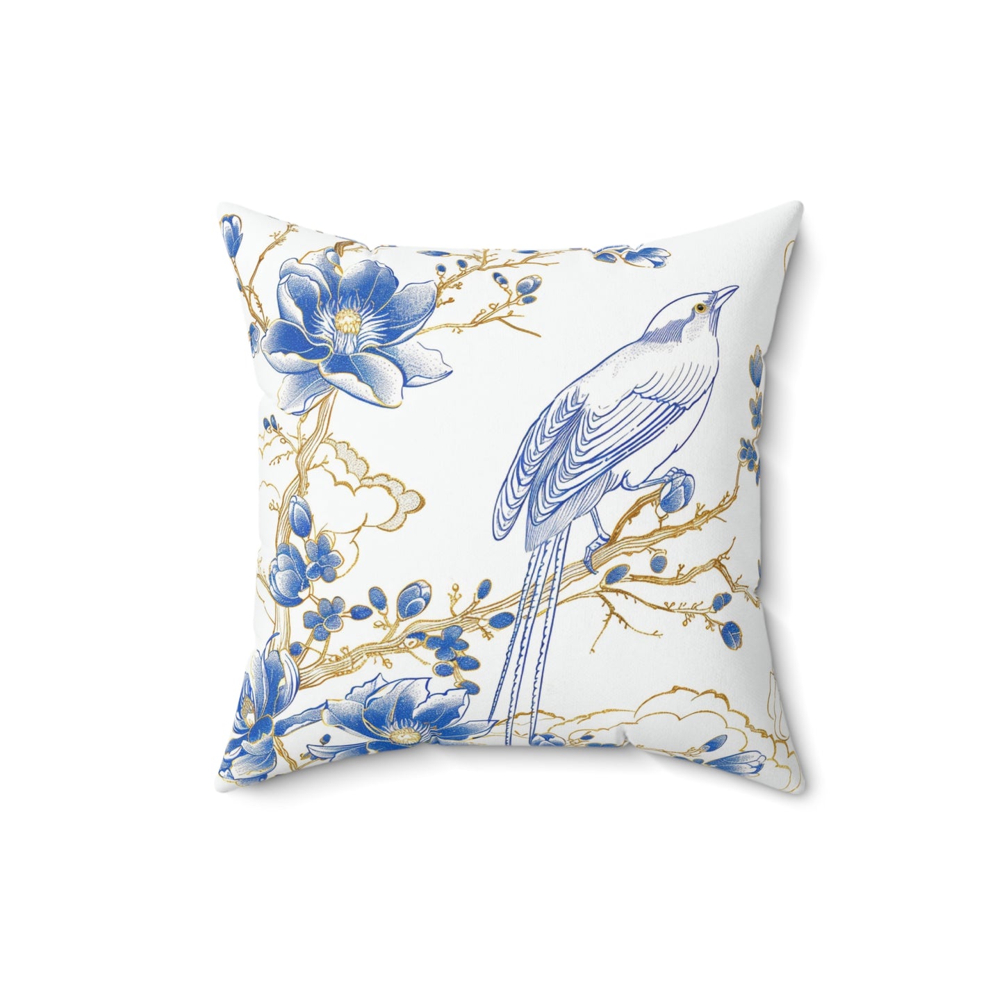 Bird Chinoiserie Custom Spun Polyester Square Pillow – Stylish Double-Sided Home Décor Accent for a Personalized Touch
