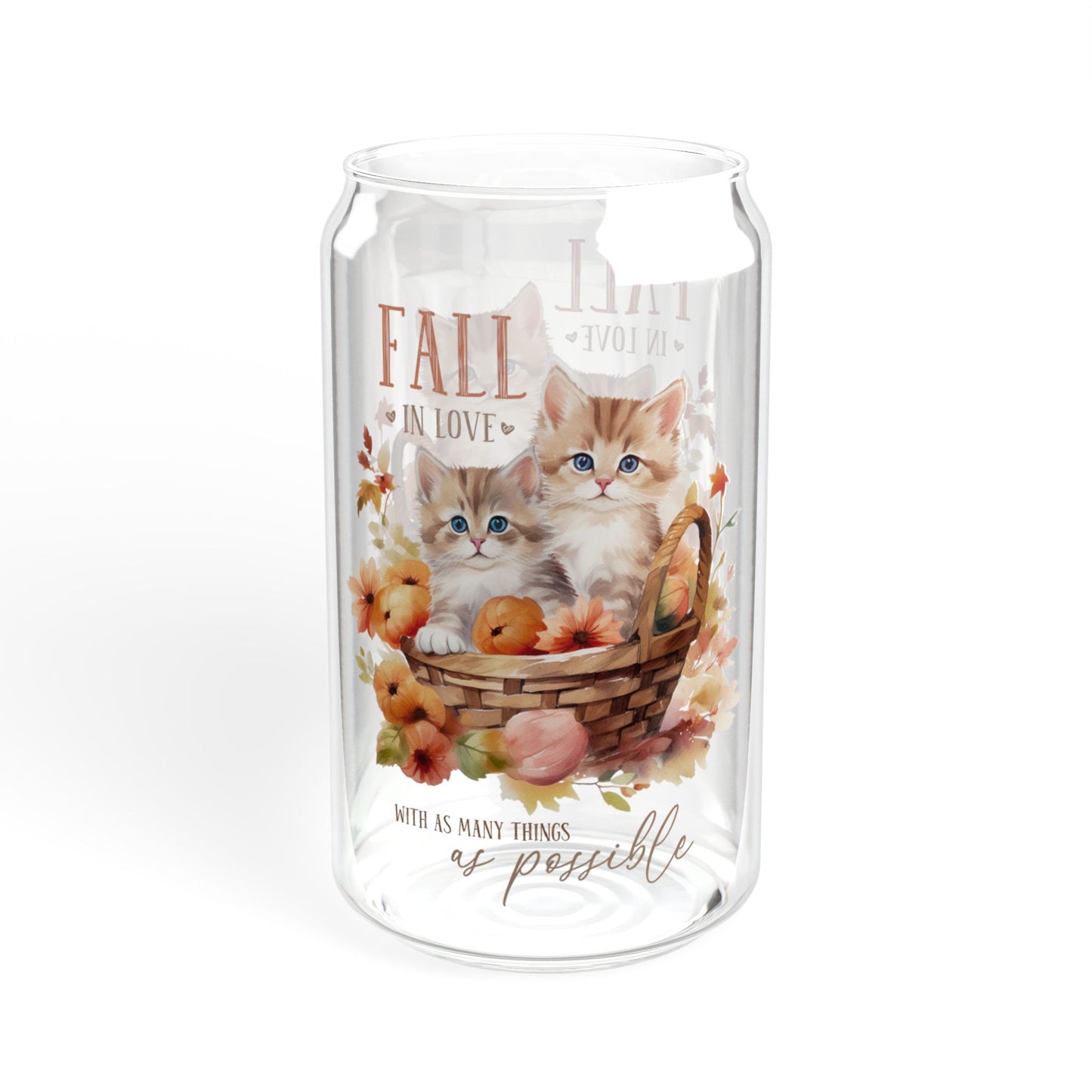 'Fall In Love With As Many Things As Possible' | 16oz Custom Sipper Glass with Bamboo Lid & Straw – Perfect for Sweet Treats and Family Parties