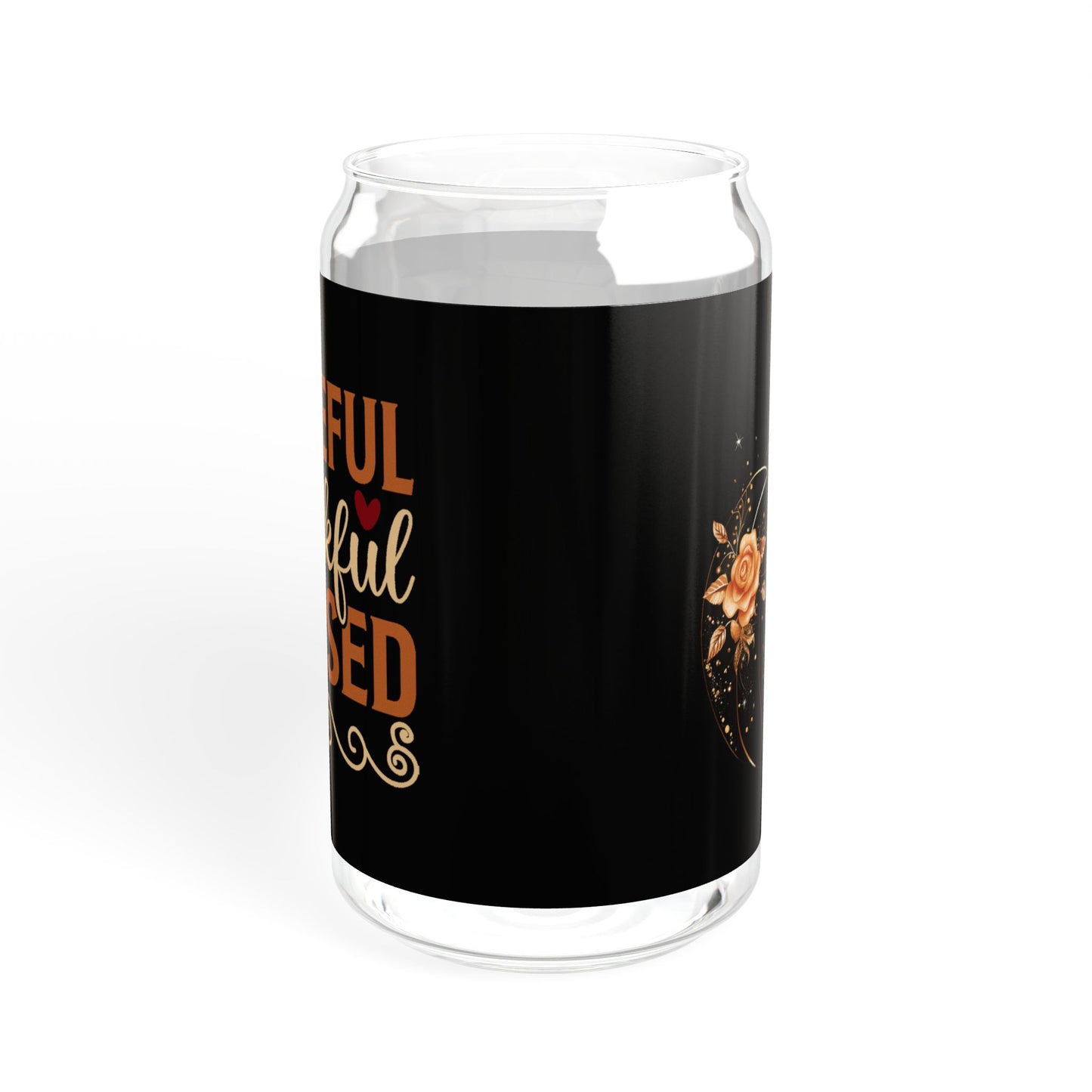"Grateful Thankful Blessed" | 16oz Custom Sipper Glass with Bamboo Lid & Straw – Perfect for Sweet Treats and Family Parties