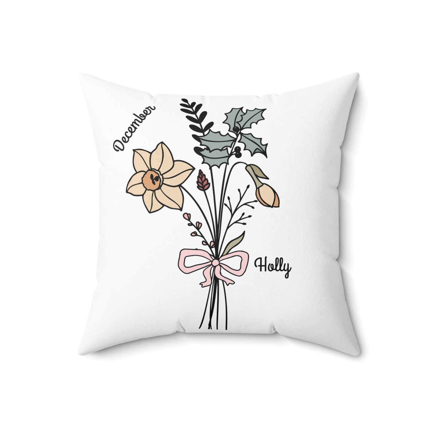 December Holly Birth Flower - Custom Spun Polyester Square Pillow – Stylish Double-Sided Home Décor Accent for a Personalized Touch