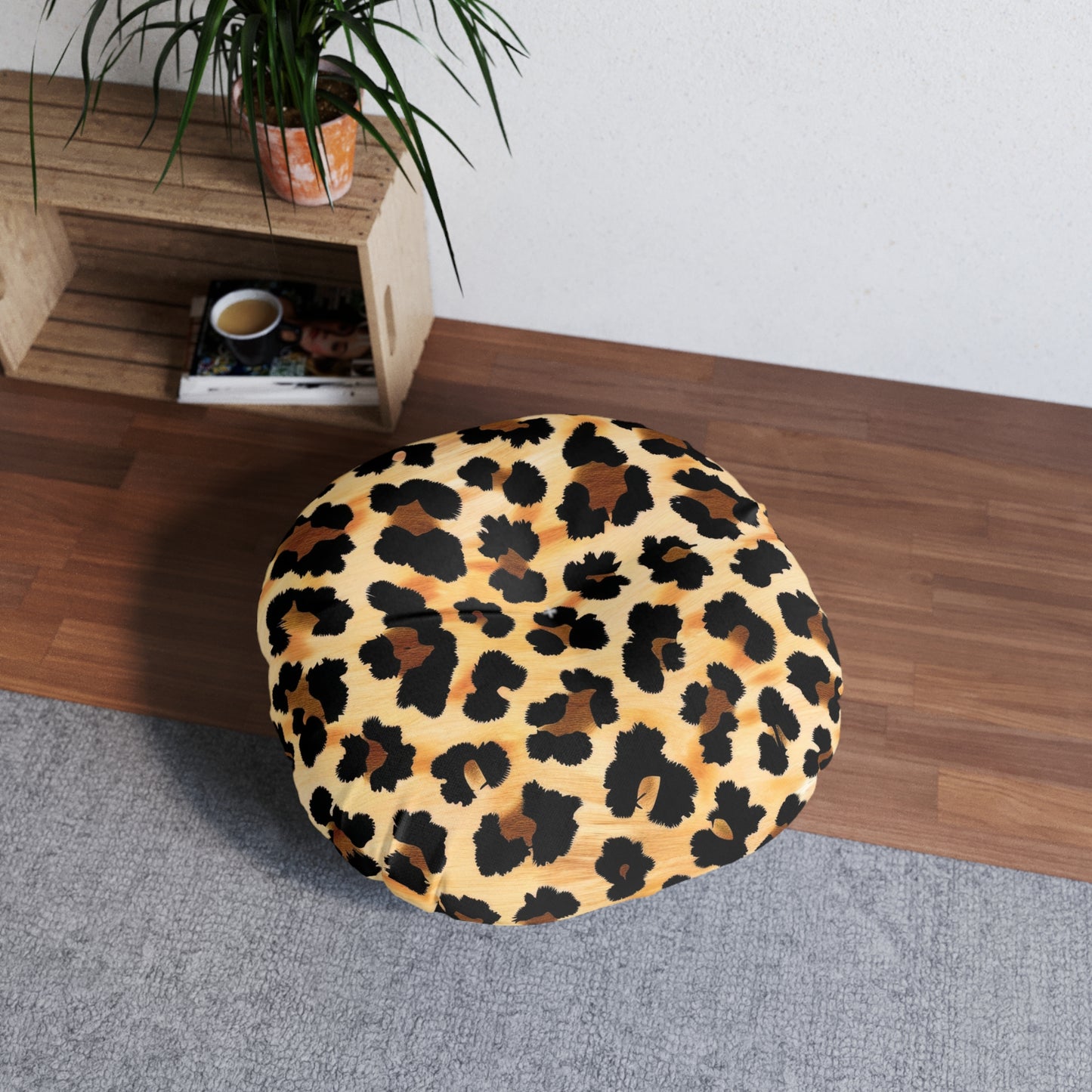 Leopard Print Round Tufted Floor Pillow | Bold Safari Style Meets Plush Comfort