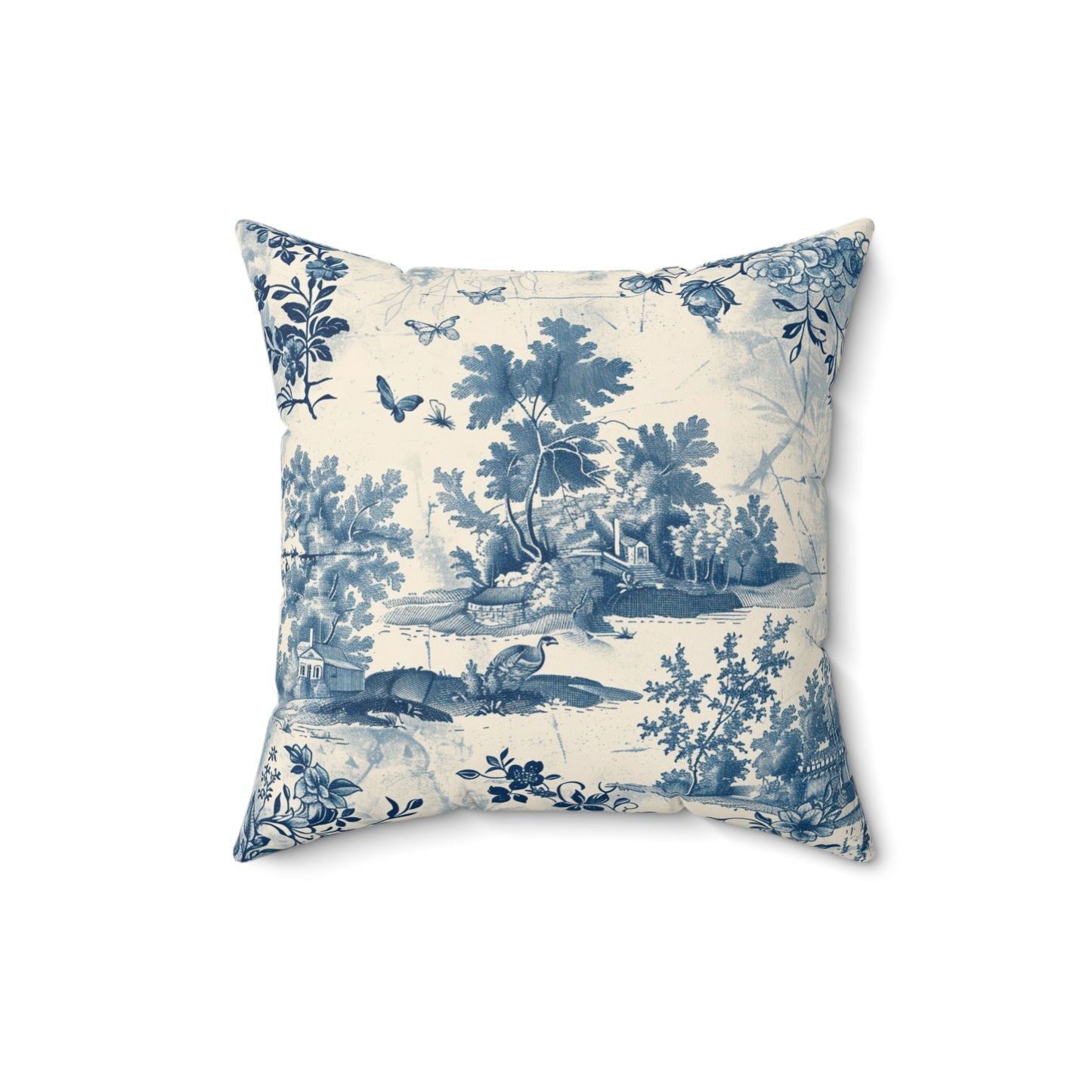 Blue Bird Chinoiserie Custom Spun Polyester Square Pillow – Stylish Double-Sided Home Décor Accent for a Personalized Touch - Bird Chinoiserie