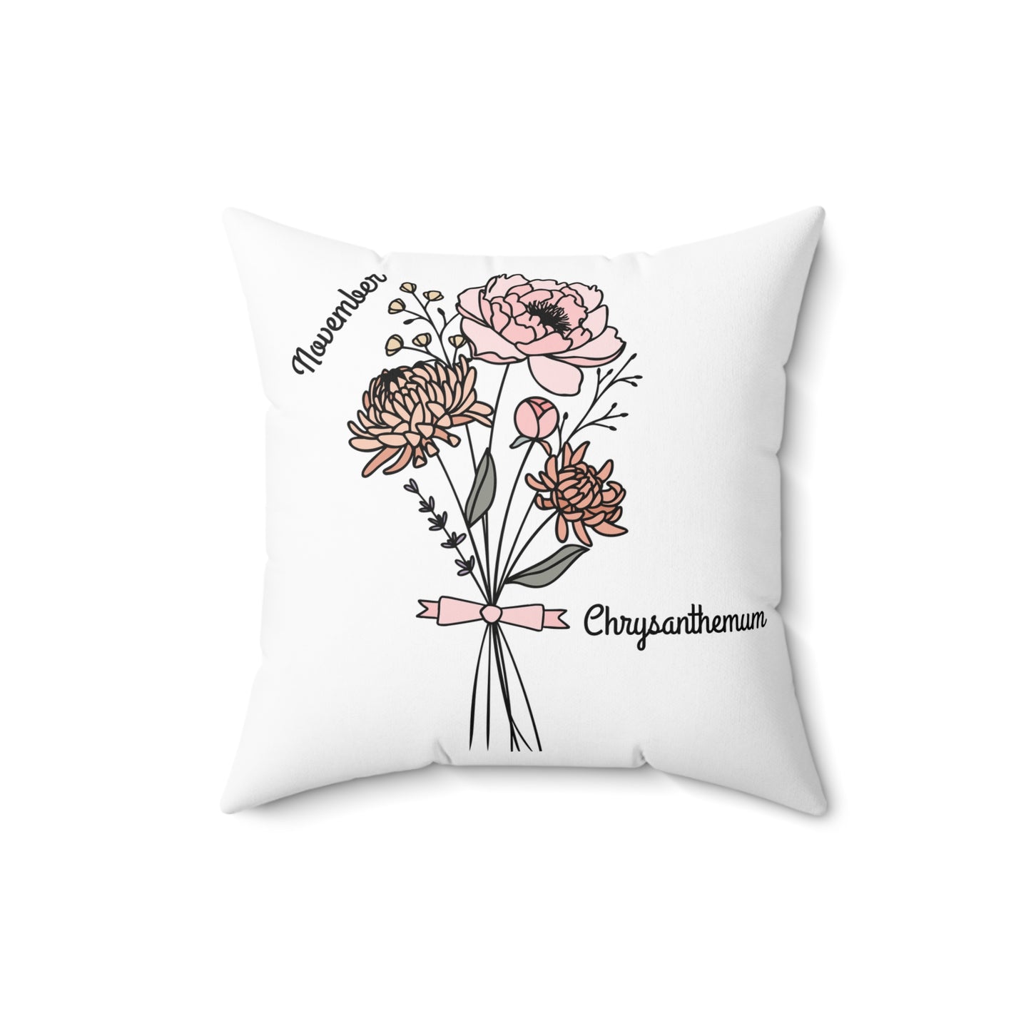 November Chrysanthemum Birth Flower - Custom Spun Polyester Square Pillow – Stylish Double-Sided Home Décor Accent for a Personalized Touch