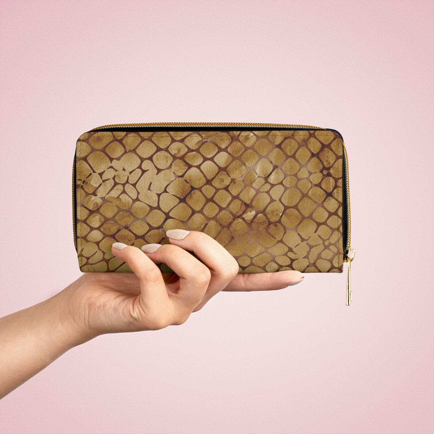 Amber Venom | Amber Brown Faux Snake Zipper Wallet | Warm Exotic Luxury for Bold Style