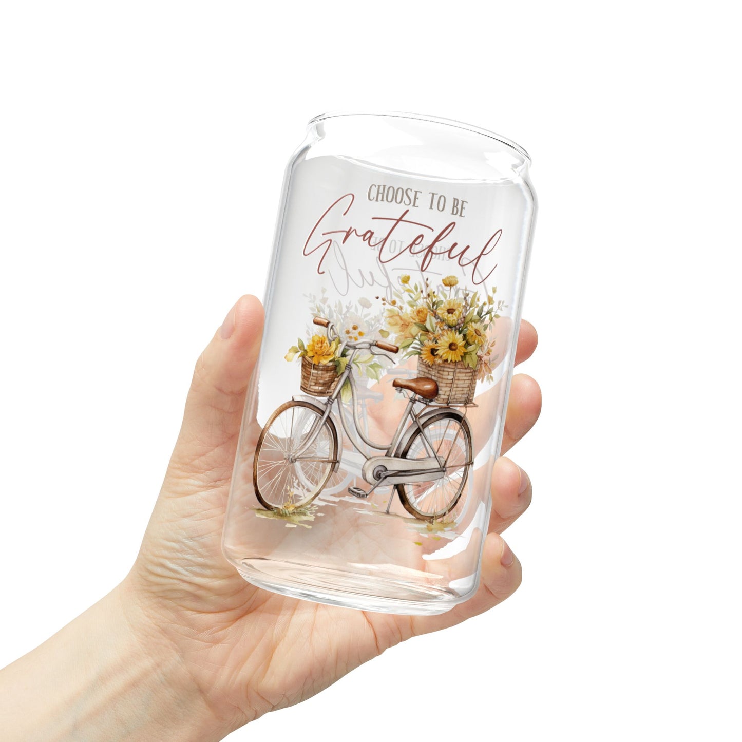'Choose To Be Grateful' | 16oz Custom Sipper Glass with Bamboo Lid & Straw – Perfect for Sweet Treats and Family Parties