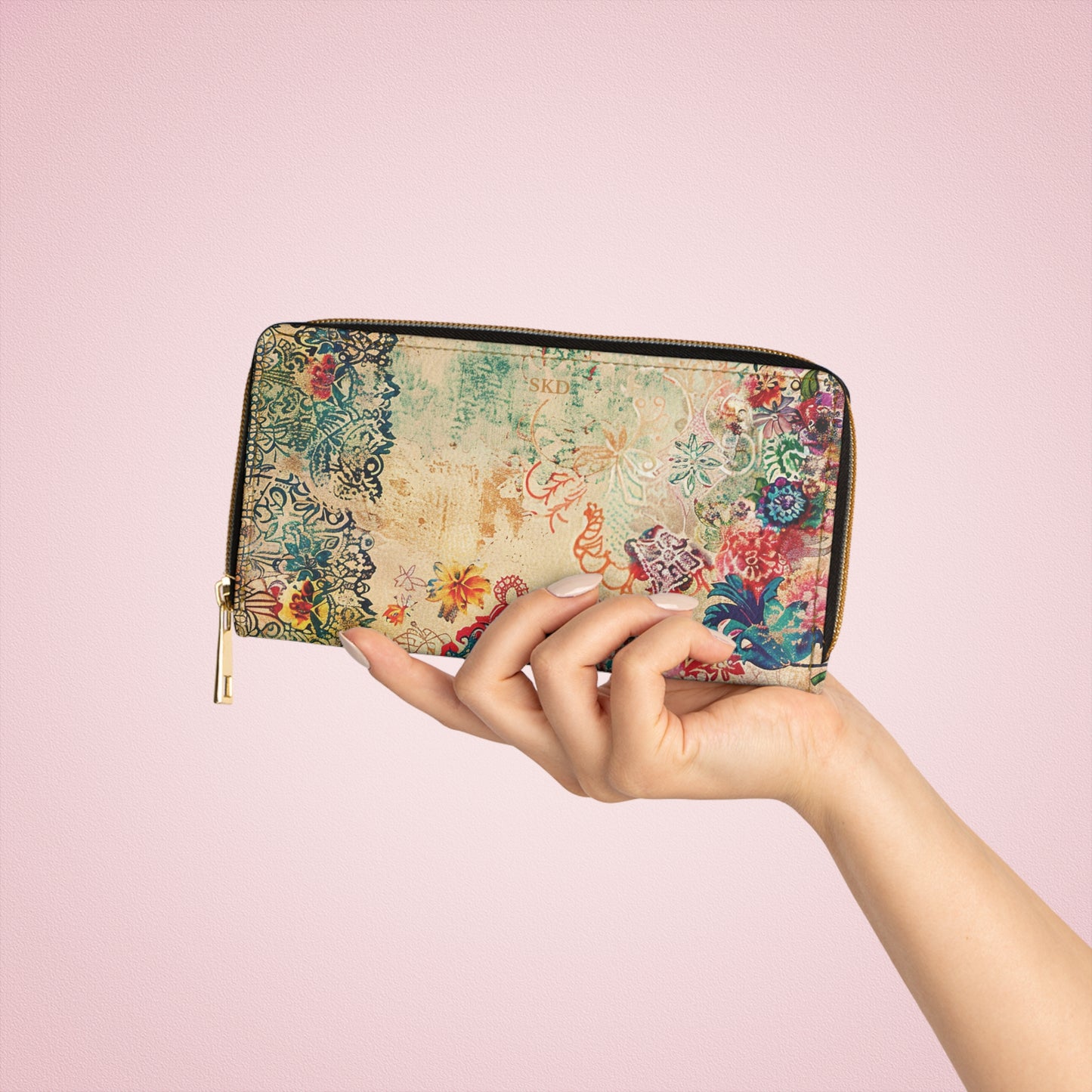 LIMITED EDITION: Timeless Tapestry | Antique Cream Floral Embroidered Zipper Wallet | Delicate Garden Luxury for Year-Round Style