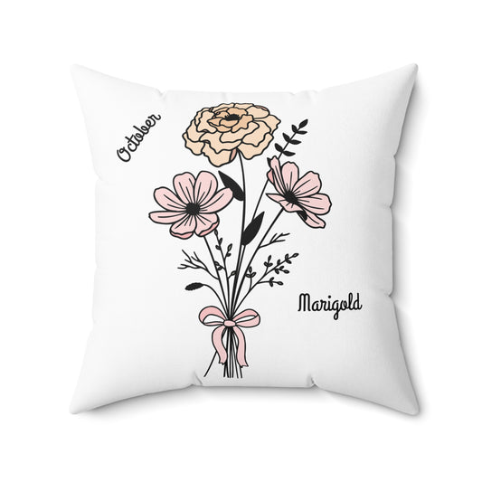 October Marigold Birth Flower - Custom Spun Polyester Square Pillow – Stylish Double-Sided Home Décor Accent for a Personalized Touch