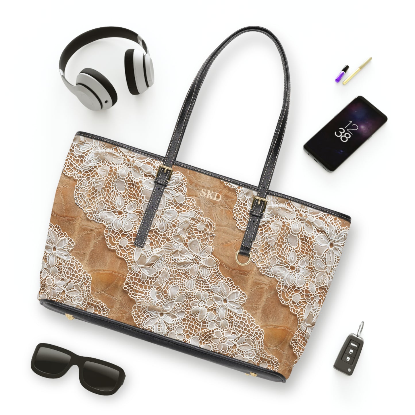Demure Elegance | Soft Lace & Beige Smooth Faux Leather Shoulder Bag | Understated Luxury for Graceful Women