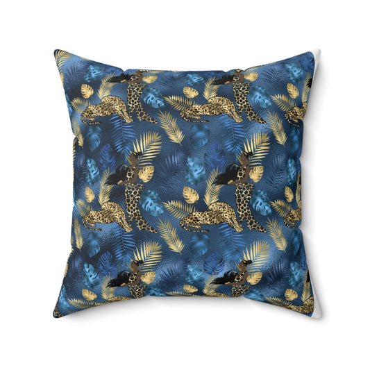 Navy Blue Leopard Custom Spun Polyester Square Pillow – Stylish Double-Sided Home Décor Accent for a Personalized Touch