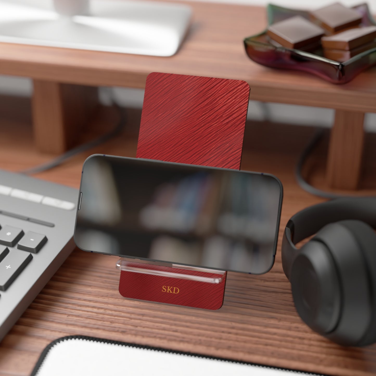 Crimson Reverie | Striking Dark Red Smartphone Display Stand | Desk Organizer, Phone Holder, Unique Gift, Home Decor, Office Accessory