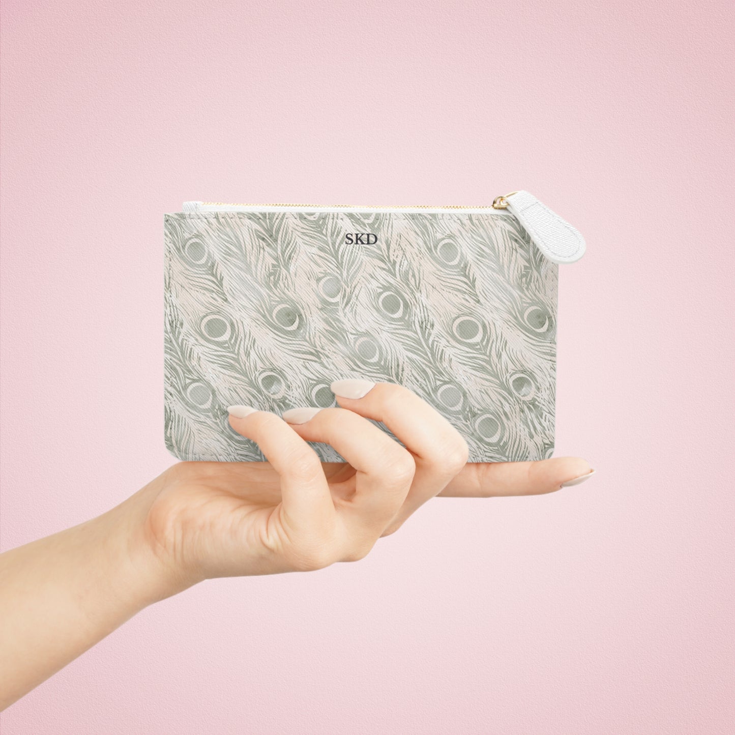 Vault Exclusive: Snowy Plume | White Feather-Patterned Mini Clutch Bag | Pristine Beauty for Winter & Bridal Occasions