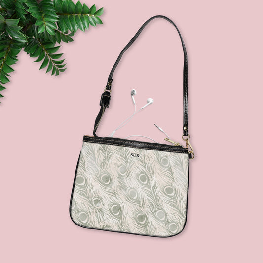 Vault Exclusive: Snowy Plume | White Feather-Patterned Small Shoulder Bag | Pristine Beauty for Winter & Bridal Occasions