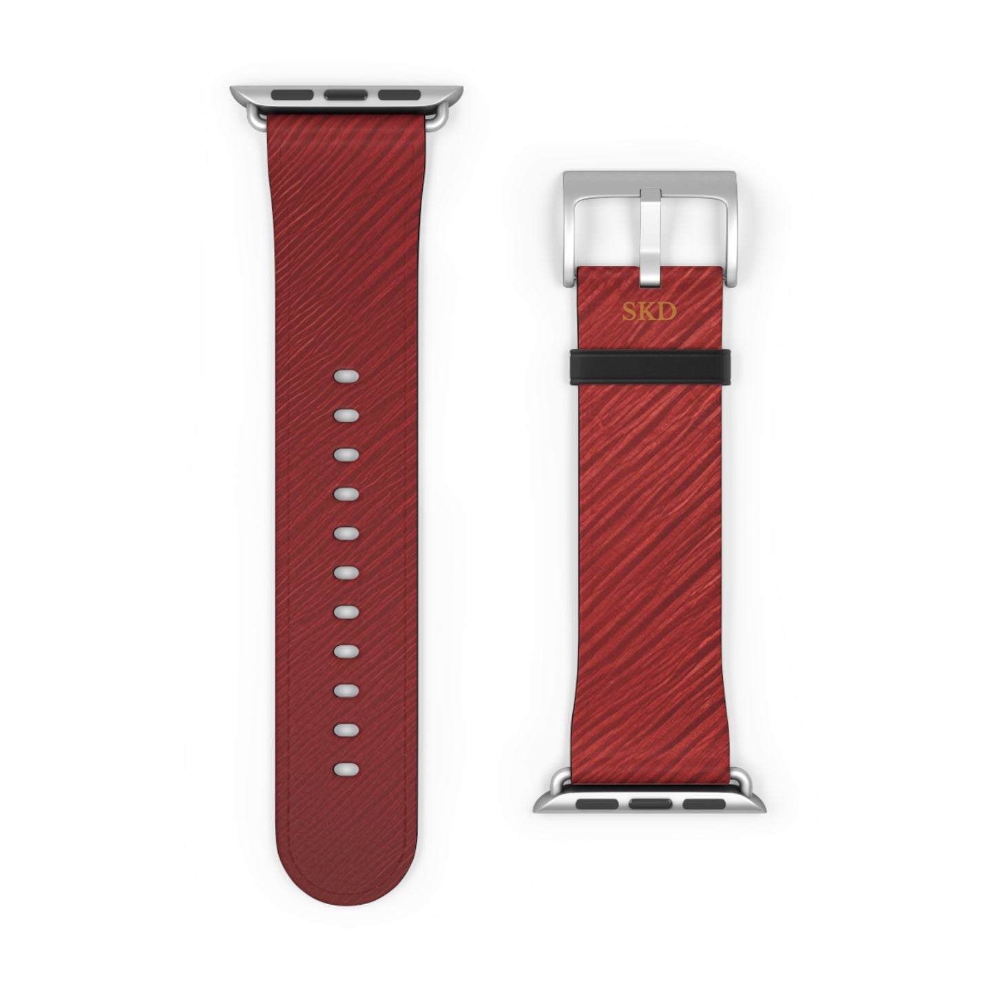 Crimson Reverie | RoHS, REACH & Intertek Certified Dark Red Luxe Apple Watch Strap | Designer Faux Leather, Stainless Steel, All Series Compatible