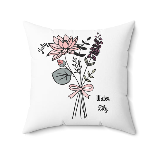 July Water Lily Birth Flower - Custom Spun Polyester Square Pillow – Stylish Double-Sided Home Décor Accent for a Personalized Touch