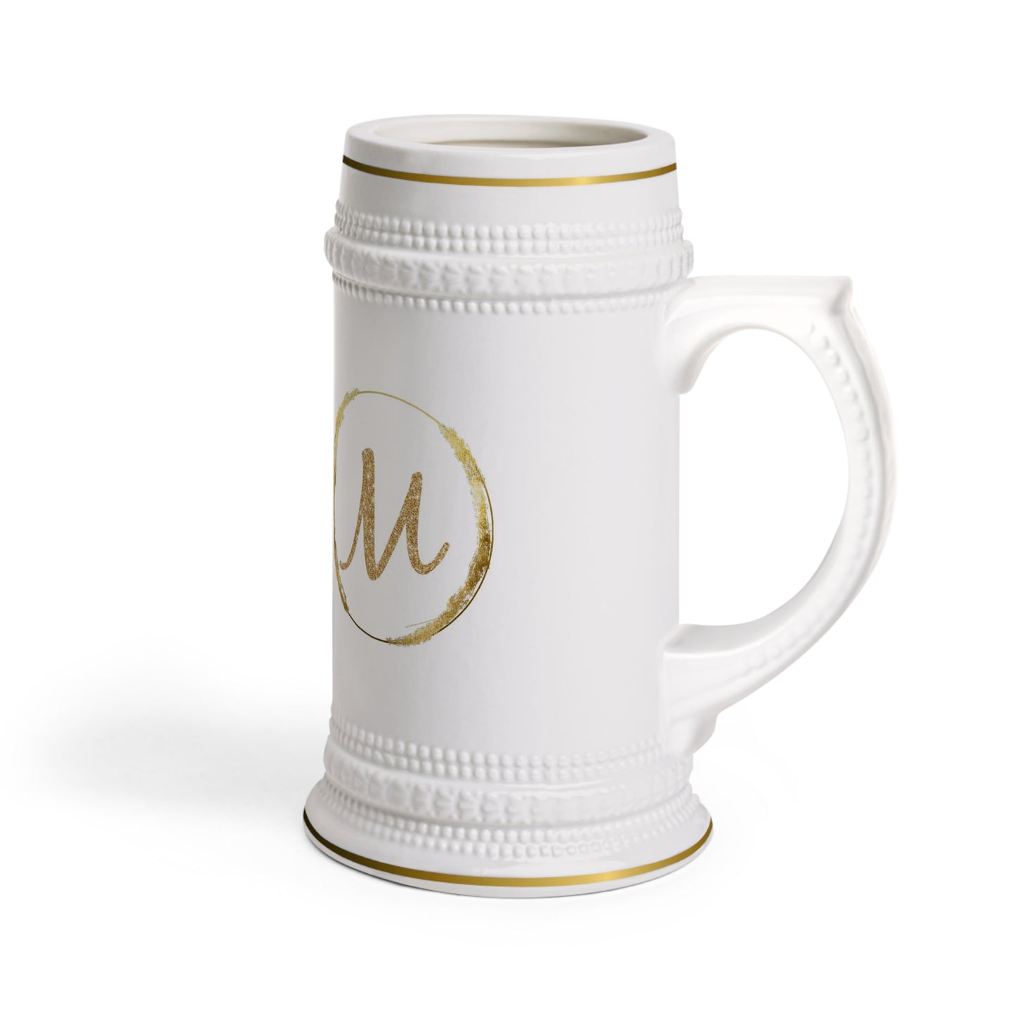 Letter M - Personalized Beer Stein Mug – Custom Initial Ceramic Stein with Gold Accents | Perfect Gift for Beer Lovers