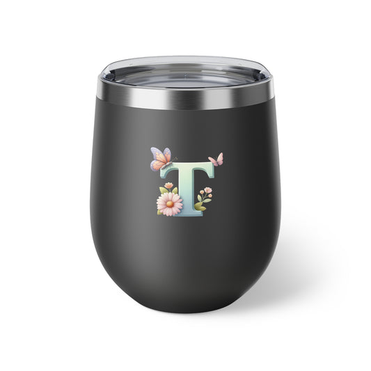 Letter T - Personalized Whimsical Butterfly Copper Vacuum Insulated Cup, 12 oz – Perfect for Weddings