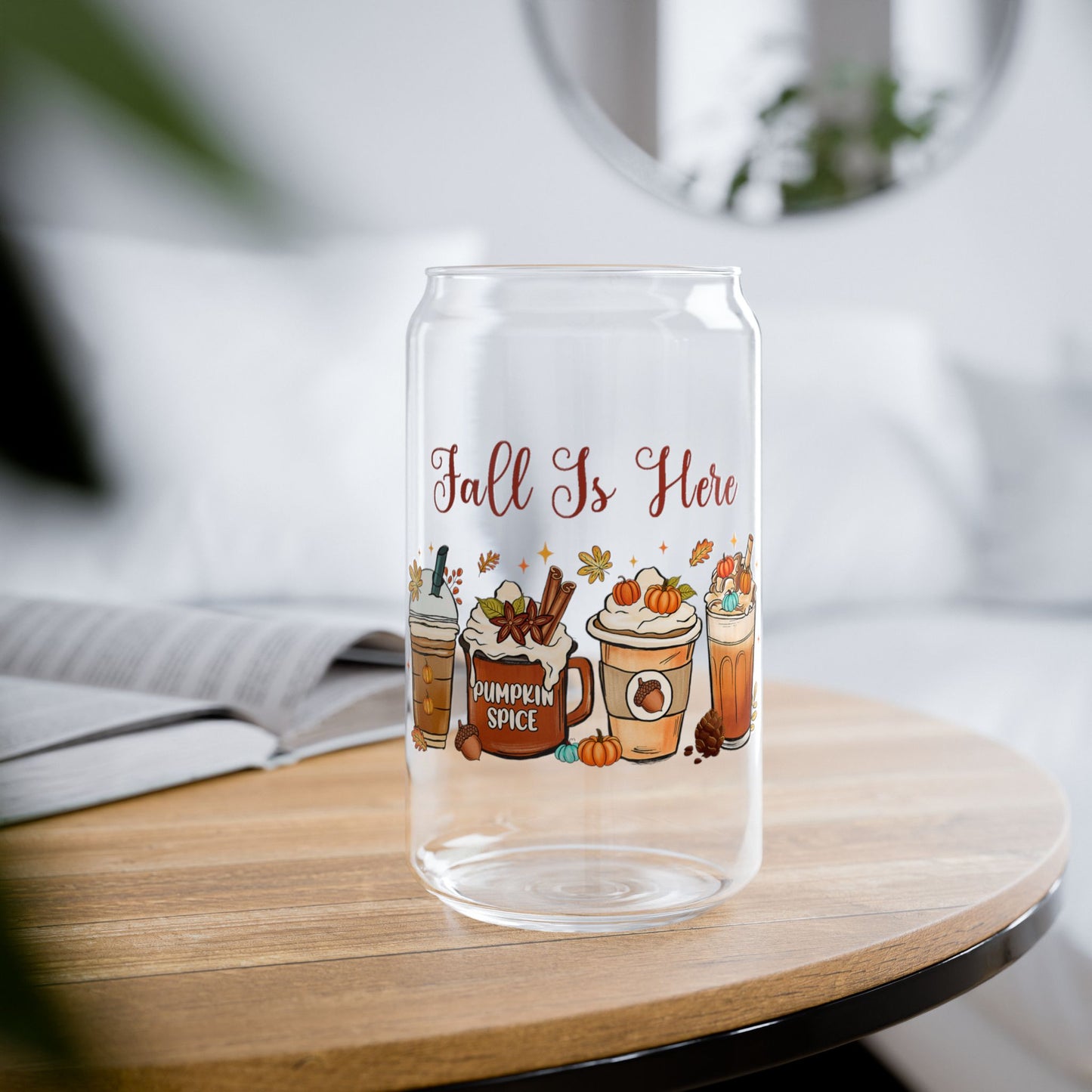 'Fall Is Here' | 16oz Custom Sipper Glass with Bamboo Lid & Straw – Perfect for Sweet Treats and Family Parties