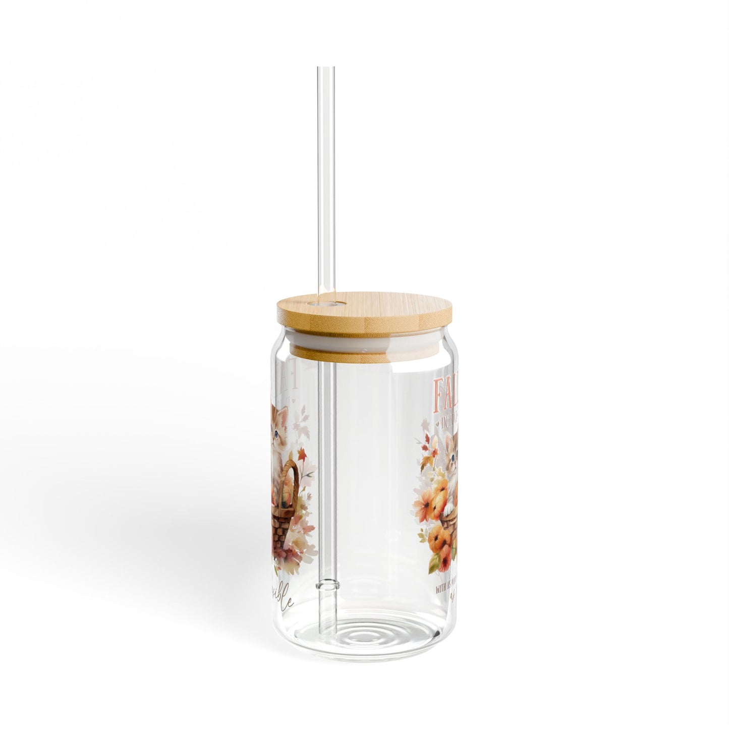 'Fall In Love With As Many Things As Possible' | 16oz Custom Sipper Glass with Bamboo Lid & Straw – Perfect for Sweet Treats and Family Parties